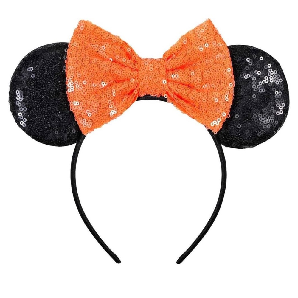 Sparkling Orange and Black Mouse Ears Headband